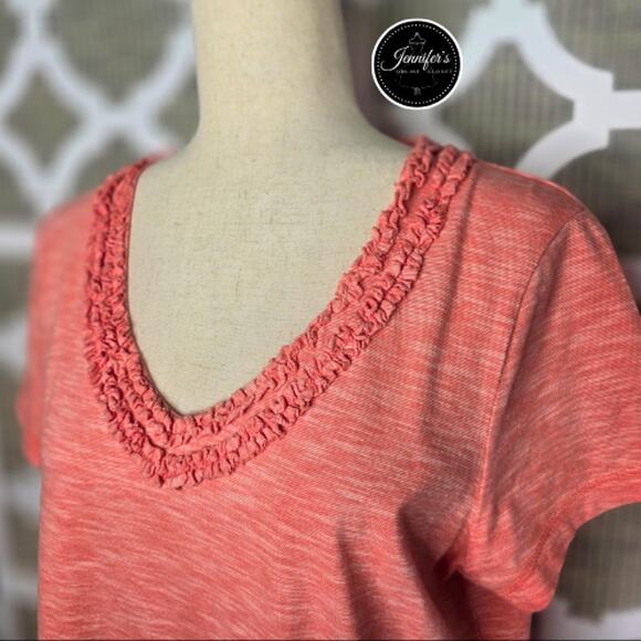 L.L. Bean Women's 2 Blue and Orange Double Ruffle Scoop Neck Short Sleeve Tops M - Picture 3 of 9